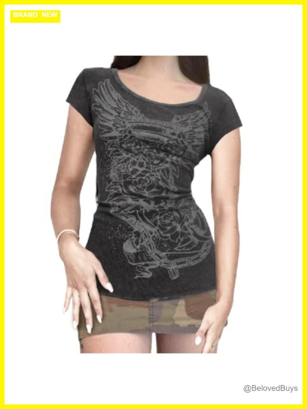 Grunge Graphic Short Sleeve Tee Y2K Gothic Crew Neck Vintage Aesthetic Crop Top